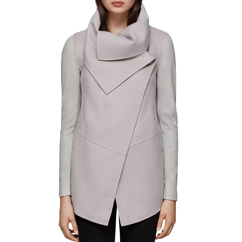 Mackage Vane Draped Wrap Leather-Sleeve Coat - S - Mineral